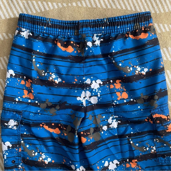 ✌️2/$10✌️ Vibrant Blue & Black Striped Swim Shorts w Paint Splatter – XL GUC - Picture 12 of 16
